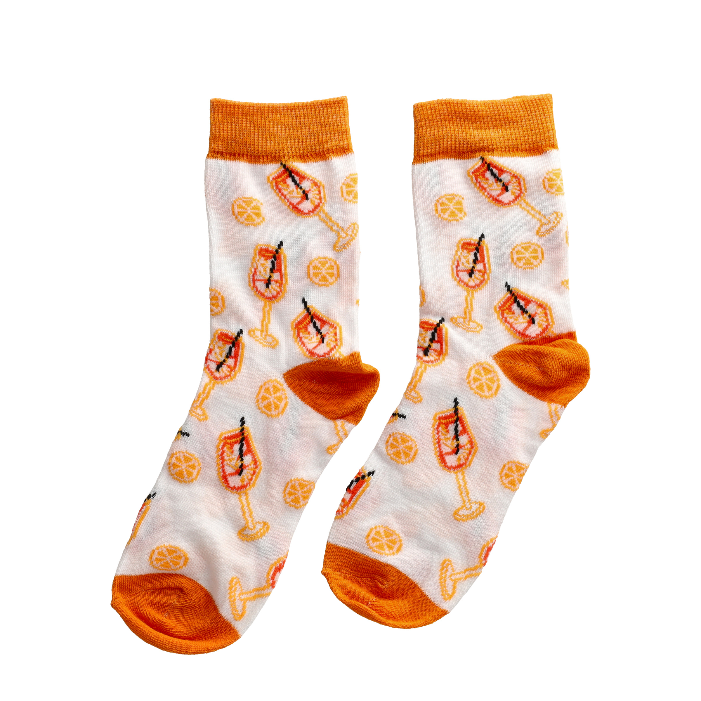 (1 Paar) Gr. 36-42 Baumwoll Socken Cocktail Motiv Fashion Strümpfe - Weiss / Orange