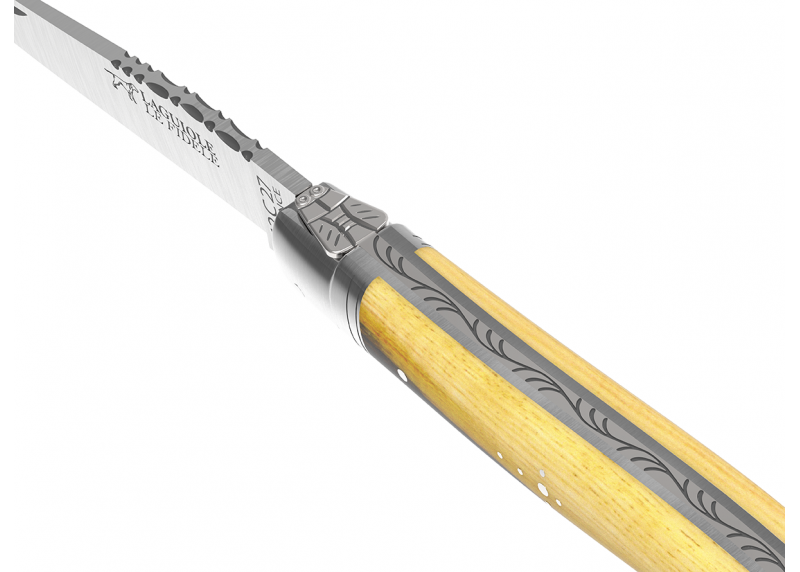Couteau Laguiole avec un manche en bois de pistachier et 2 mitres en acier inoxydable