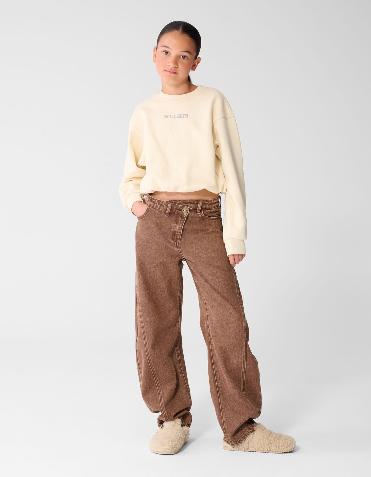 Asymmetrische Barrel Fit Jeans Bruin