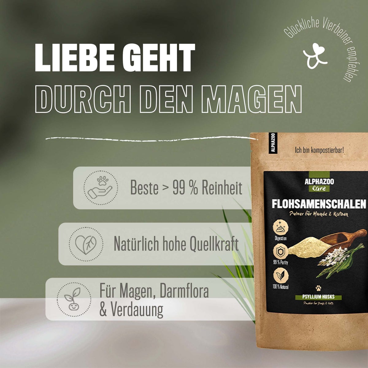 ALPHAZOO Gemalen Psylliumvezels 250g voor Honden en Katten | Indiase Psylliumvezels