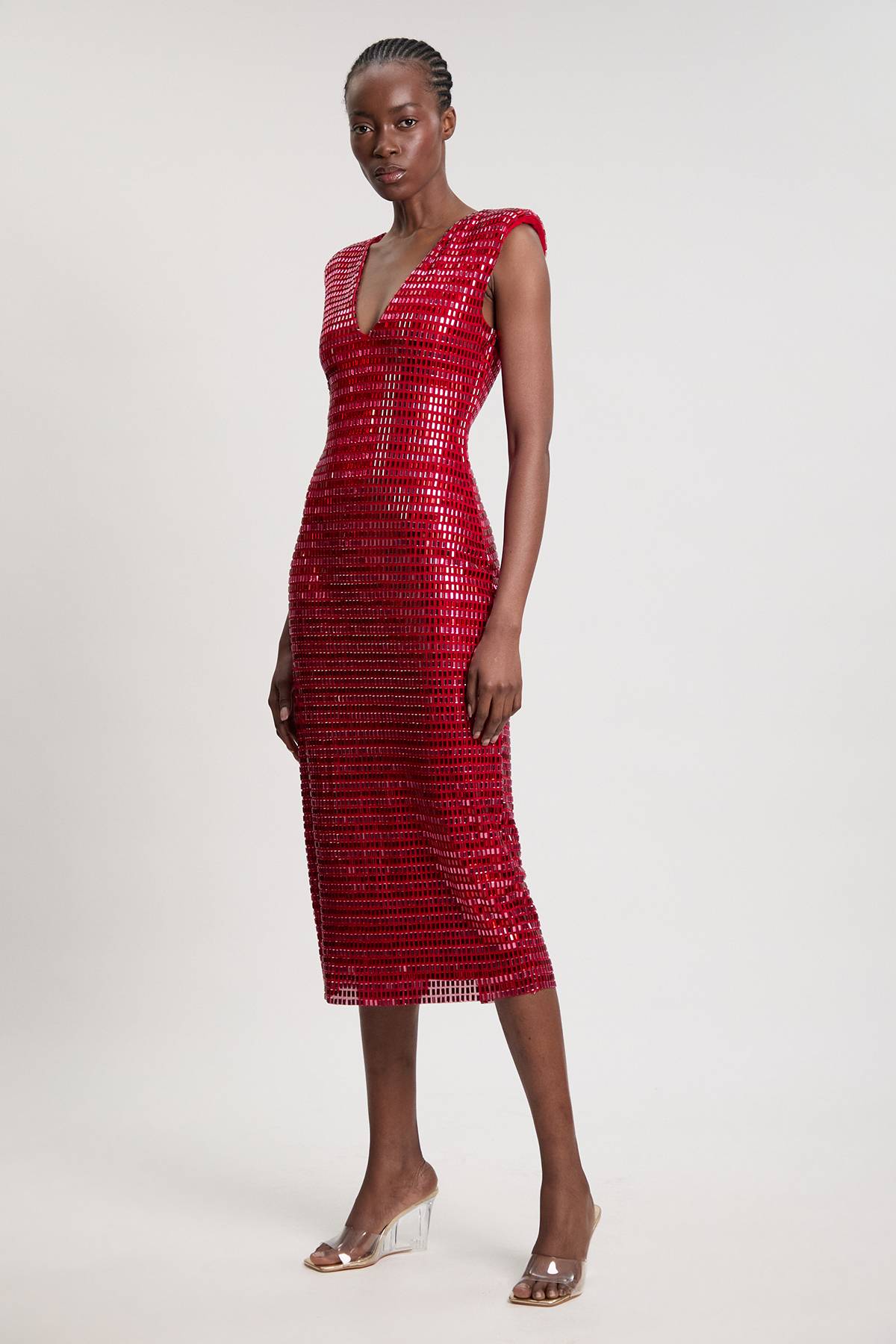 KarenMillen Robe Mi-longue En Jersey Sans Manches À Encolure Plongeante Ornée De Cristaux Premium
