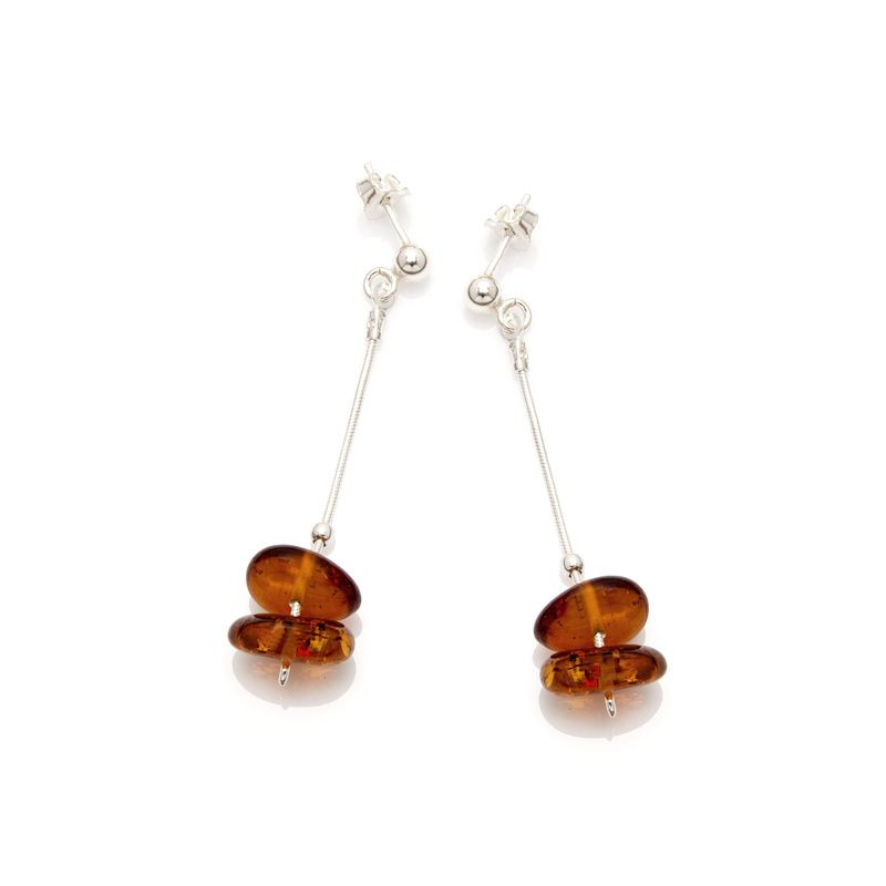 Boucle d'oreille argent ambre cognac