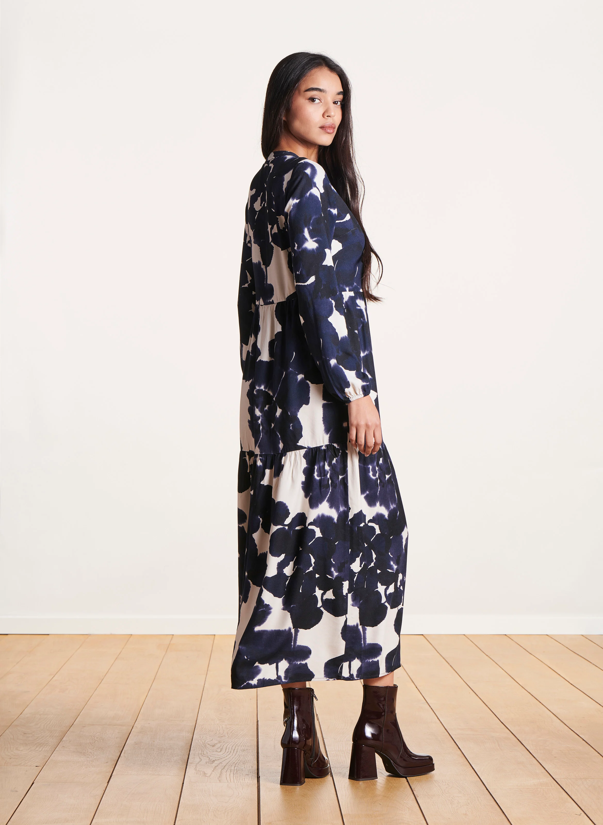 Robe longue ample a imprime floral | Bleu