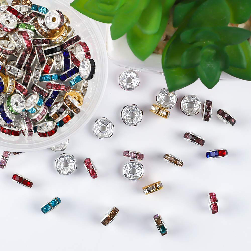 (50er Set) Strass Perlen DIY Bastel Schmuck Glitzer Zwischenperle für Armband / Kette - Silber / Assortiert