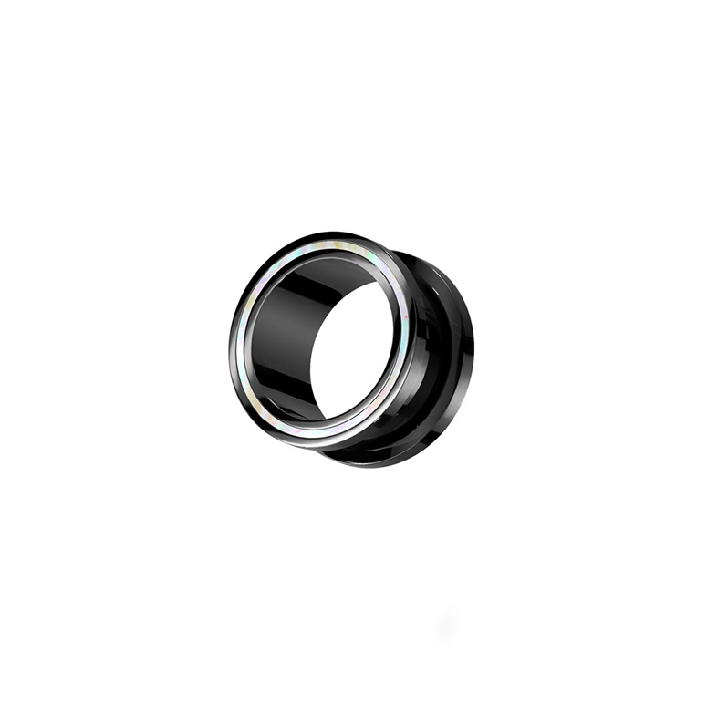 (10mm) Double Flared Flesh Tunnel 316L Edelstahl Plug Ohr Piercing mit Perlmuttrand - Schwarz