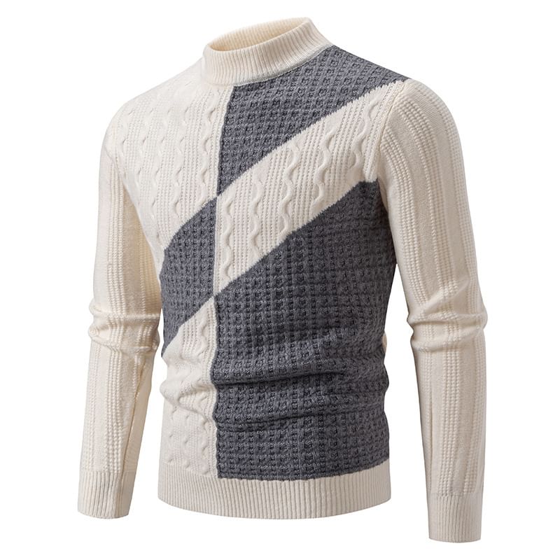 Sunkissed - Tweekleurige gebreide top met lange mouwen en nephals