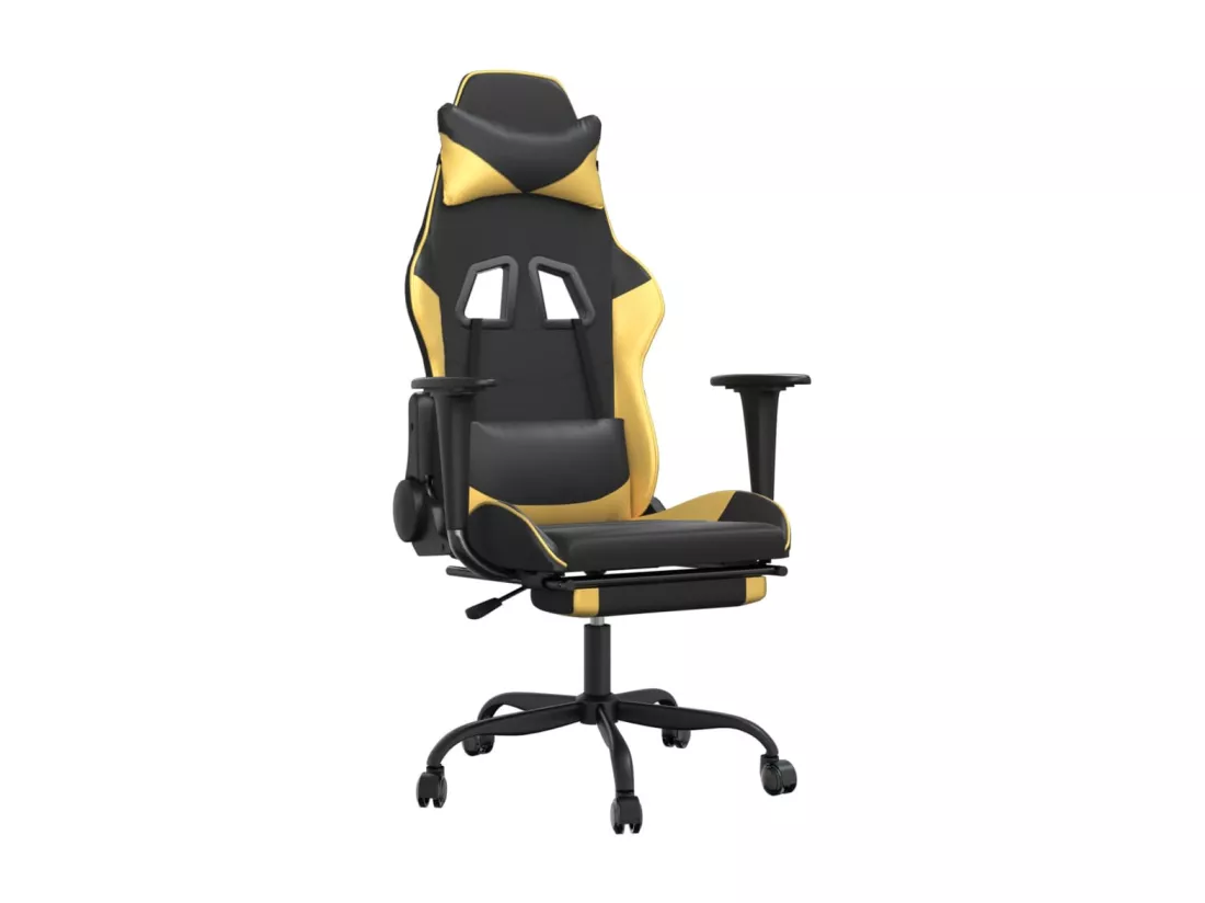Chaise de jeu de massage avec repose-pied Noir&Doré Similicuir