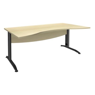 Bureau double vague symétrique IDRA - L180 cm - Pieds anthracite - plateau imitation Erable