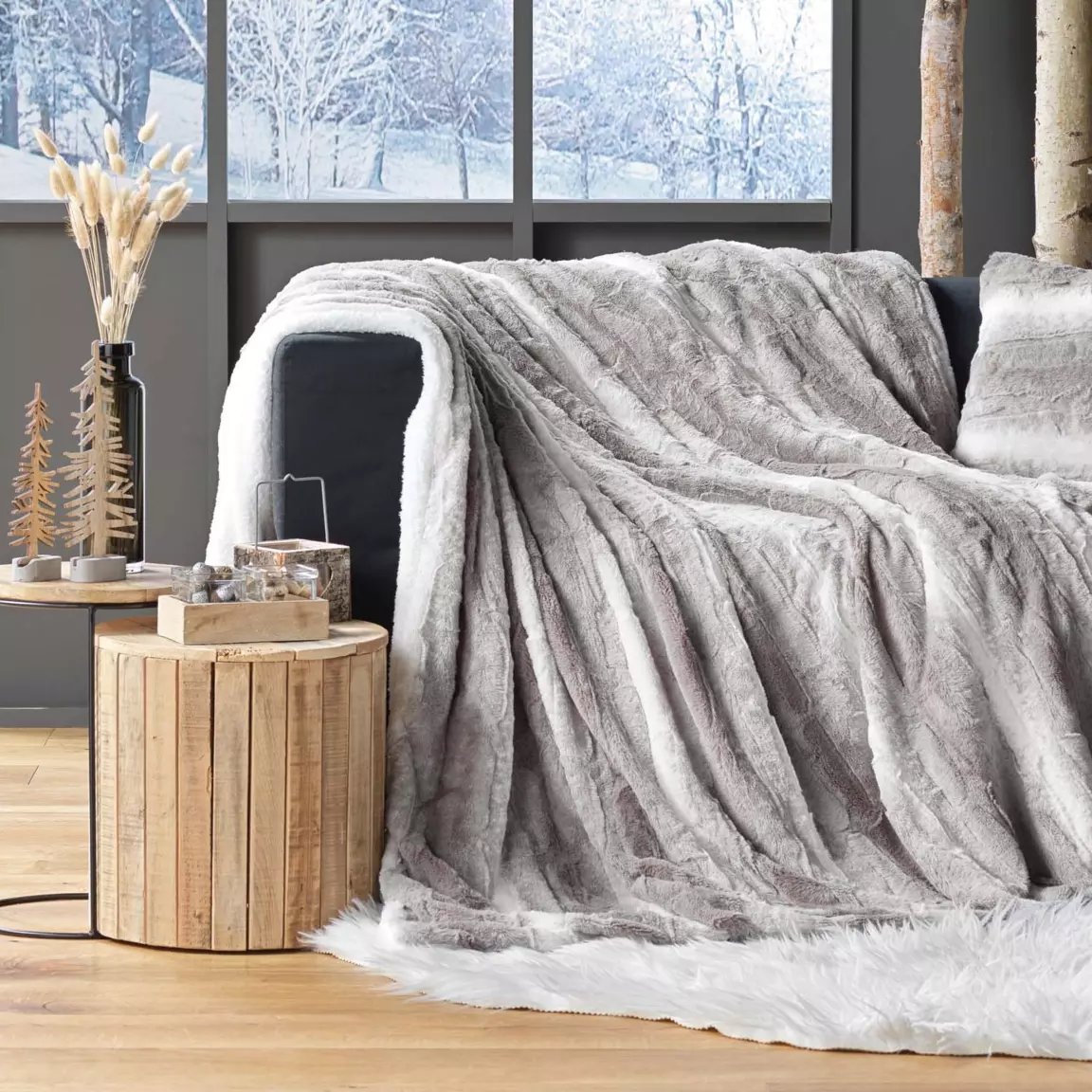 Plaid fausse fourrure (180 x 220 cm) Sven Beige
