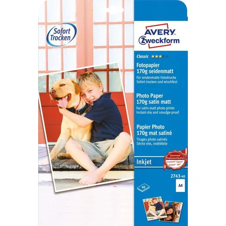 Avery Zweckform 2743-40 Classic Inkjet Fotopapier, DIN A4, einseitig beschichtet, 170 g/m², 40 Blatt