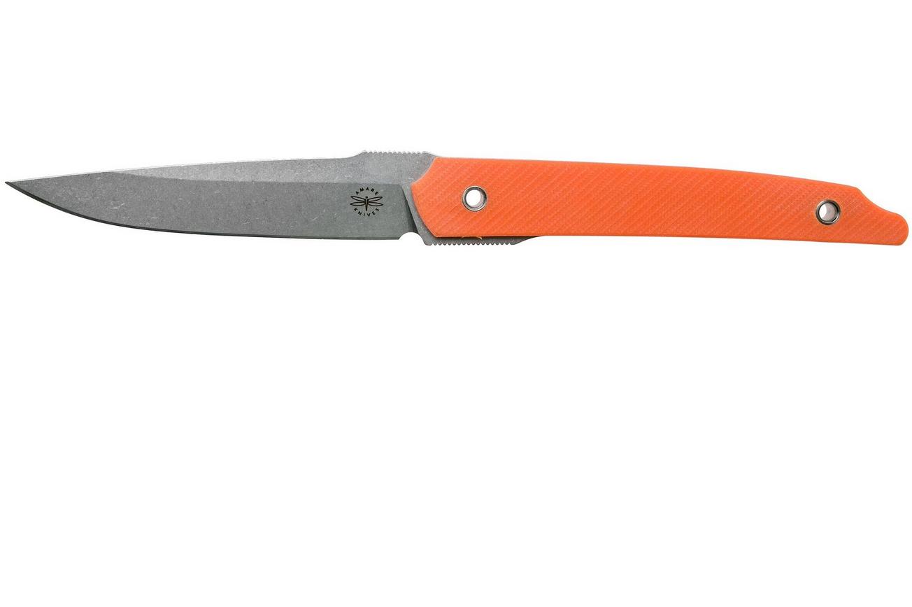Amare Knives Pocket Peak Fixed, stonewash orange G10, vaststaand mes