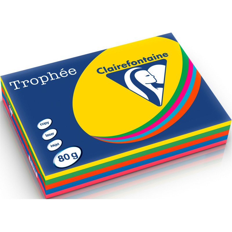 Papier A4 couleur 80 g Clairefontaine Trophée couleurs vives assorties - Ramette de 5 x 100 feuilles
