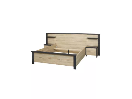Chambre complète 140X190 Chêne naturel/Noir - ZEUS