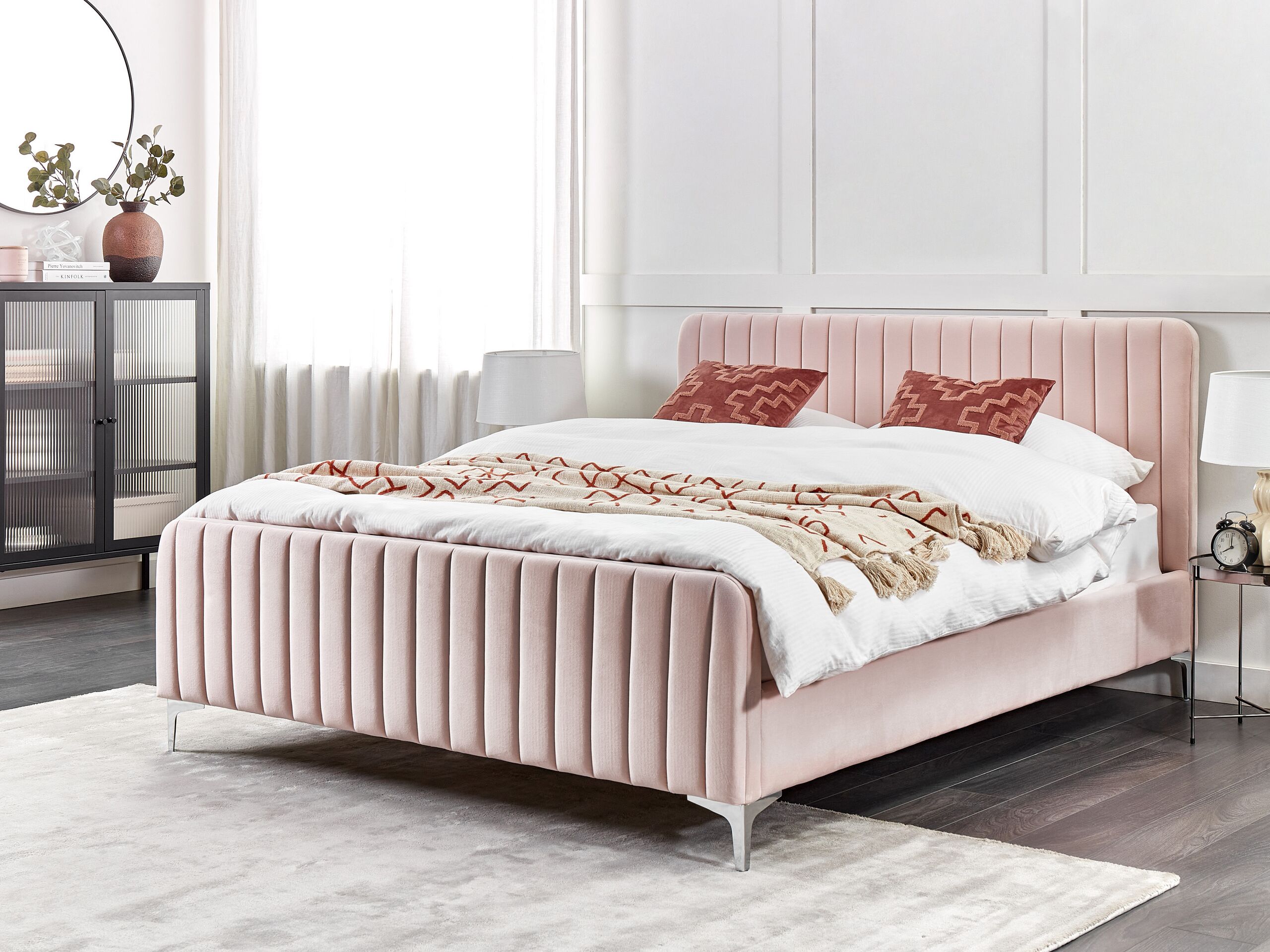 Beliani-LUNAN-Tweepersoonsbed-Pastelroze-160 x 200 cm-Fluweel