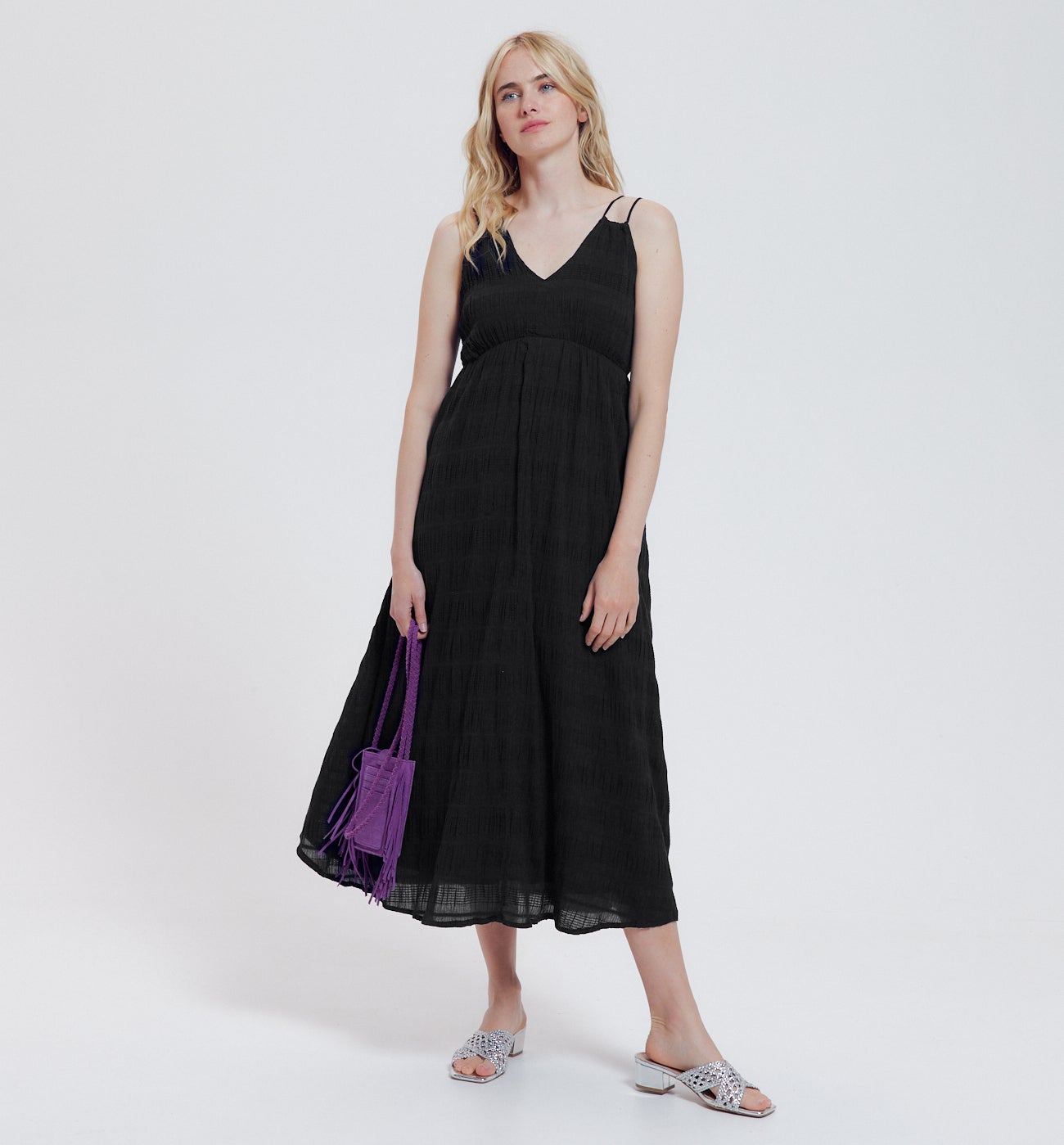 Robe mi-longue à bretelles - Noir