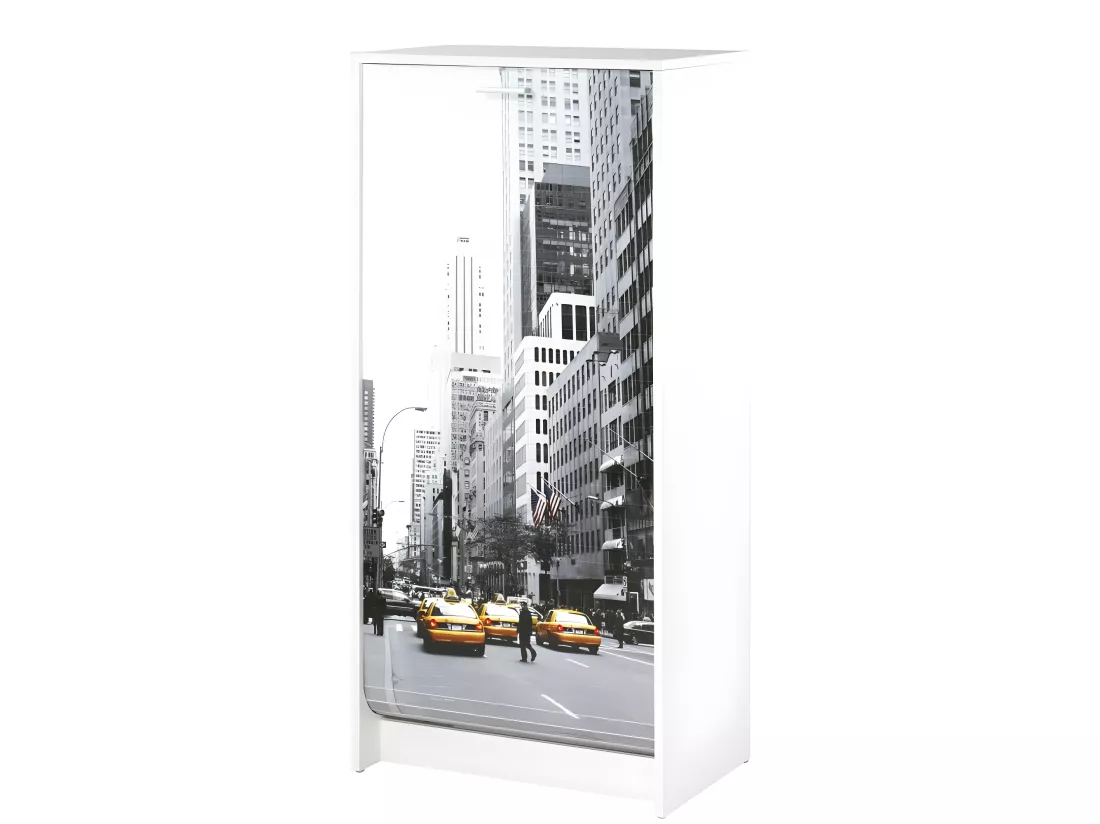 Meuble à Chaussures Blanc 7 Tablettes 21 paires - Coloris: Scene New York 504