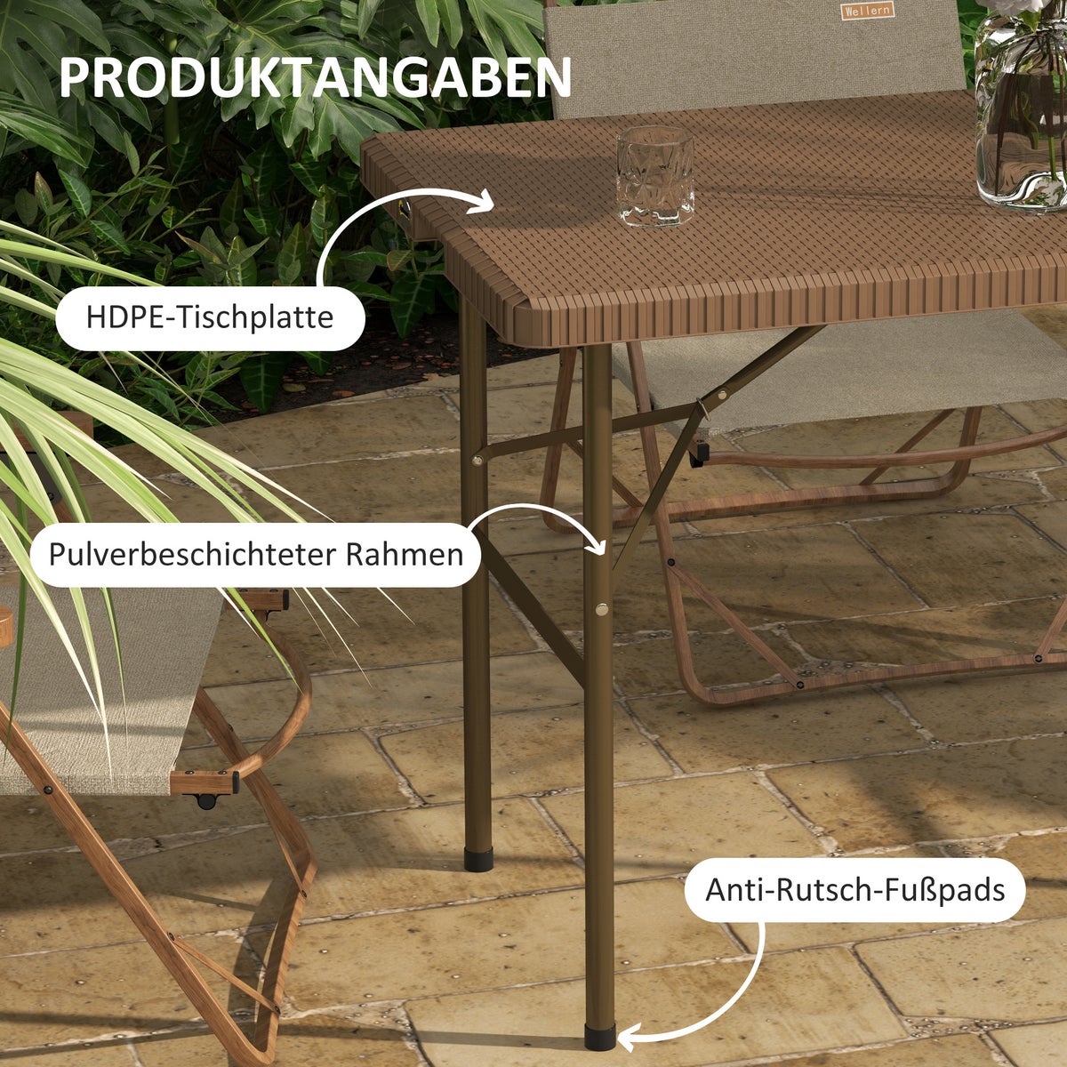 Outsunny bijzettafel, 122L x 60B x 73H cm, HDPE, bruin