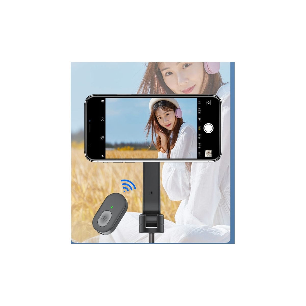Ny bærbar magnetisk trådløs Bluetooth Selfie Stick WS-22005 Sort