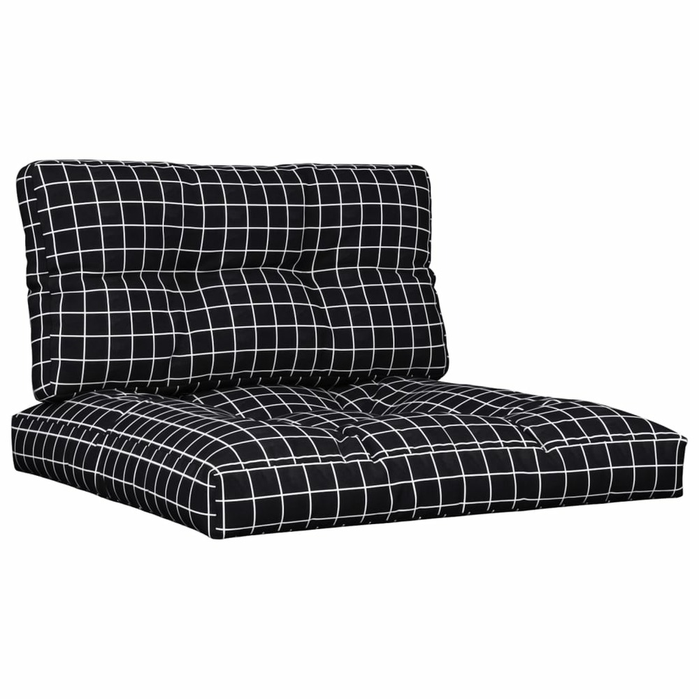 Coussins de palette 2 pcs motif à carreaux noir tissu