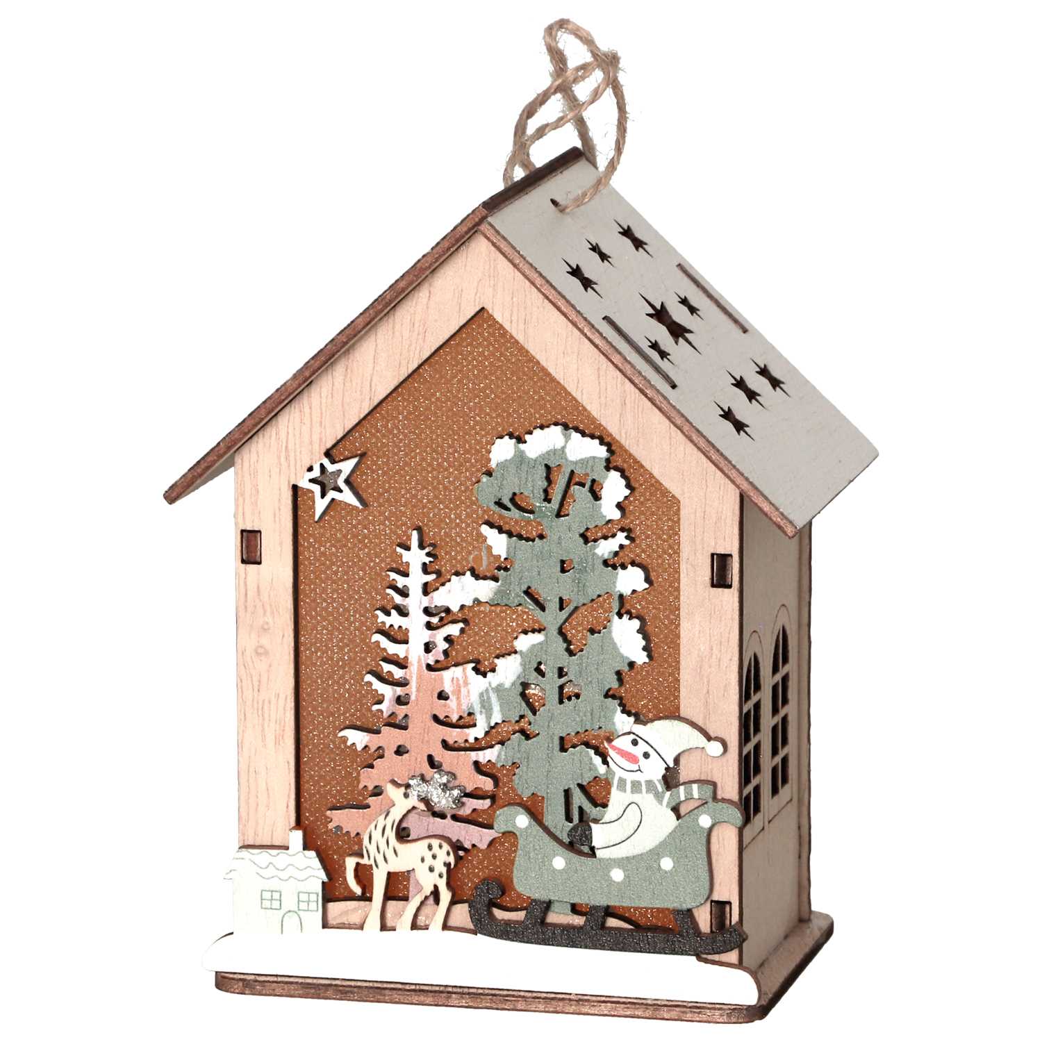 LED Deko Haus 2fach Holz