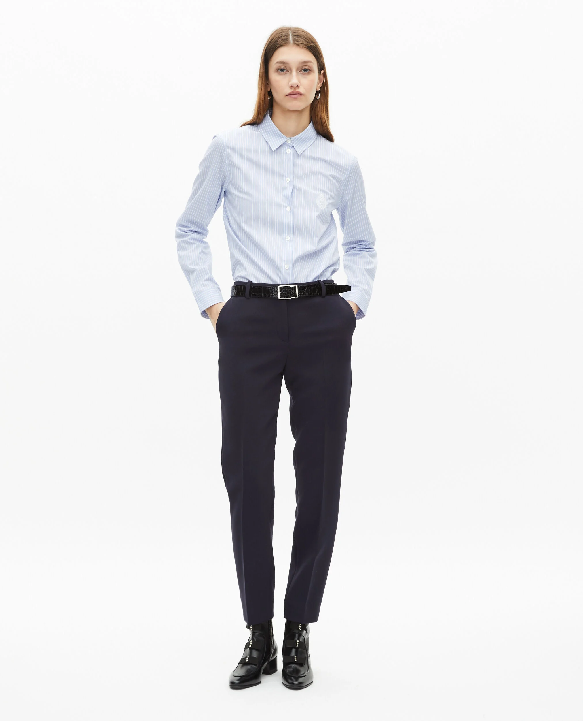 Pantalon tailleur en crêpe coupe ajustée bleu marine
