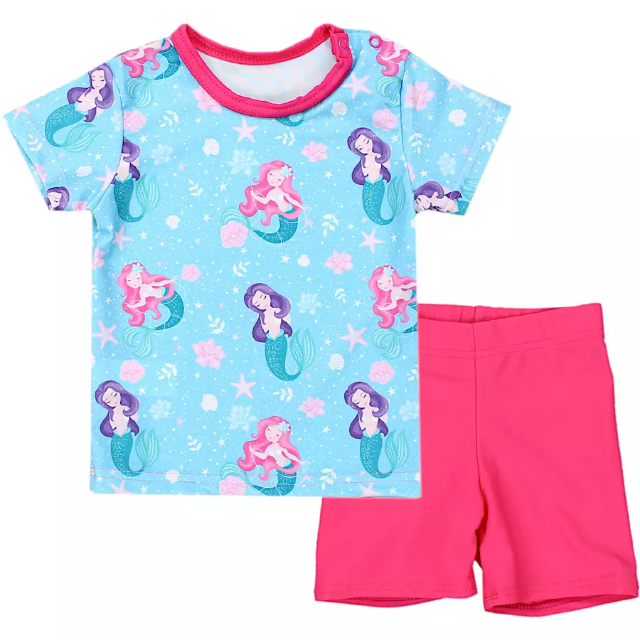 Aquarti Baby Mädchen Zweiteiler Badeanzug Bade-Set Bade T-Shirt Badehose pink