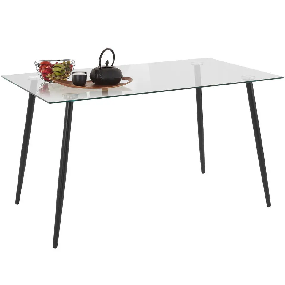 Danny - 140x80 cm 6-persoons eettafel metaal / helder glas