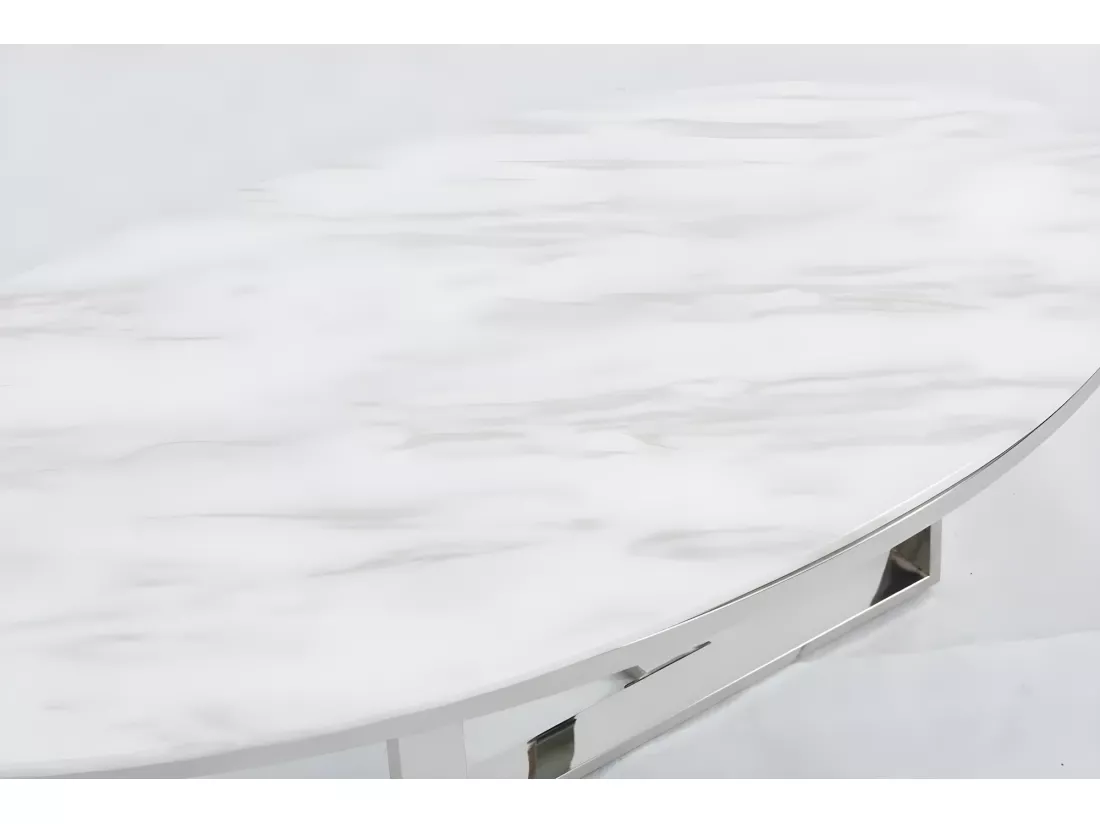 Table basse ovale gamma verre effet marbré blanc 120x60x45 cm