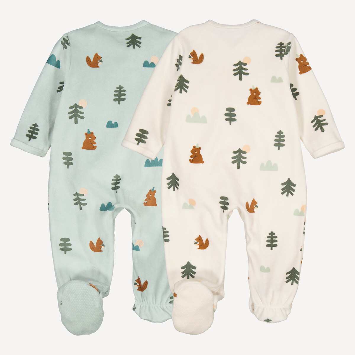 COLEÇÃO LA REDOUTE<br>Conjunto de 2 pijamas de veludo, com estampa de pinheiros e urso