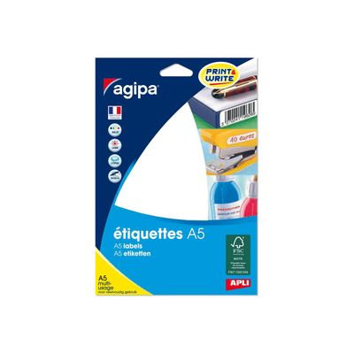 Apli Agipa - Etui A5 - 1824 Étiquettes blanches multi-usages - 10 x 22 mm - coins arrondis - réf 114018