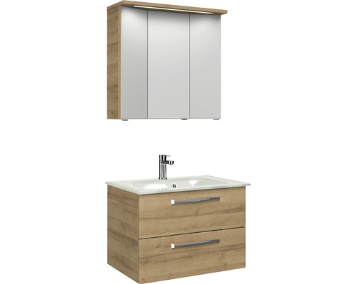 Pelipal Kumba badkamermeubelset, BxHxD 77 x 200 x 50 cm, frontkleur Riviera eiken met witte glazen wastafel, 99.77032147
