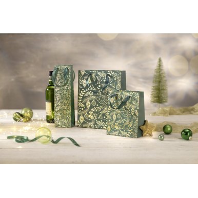 Sac cadeau de Noël 'Golden ornaments on green', grand