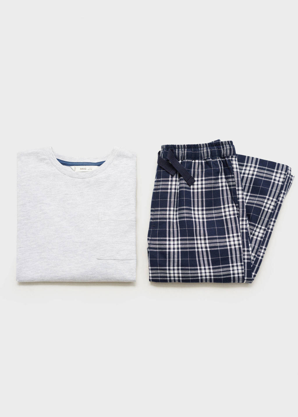 Mango Kids pyjama met geruite broek marine/lichtgrijs melange