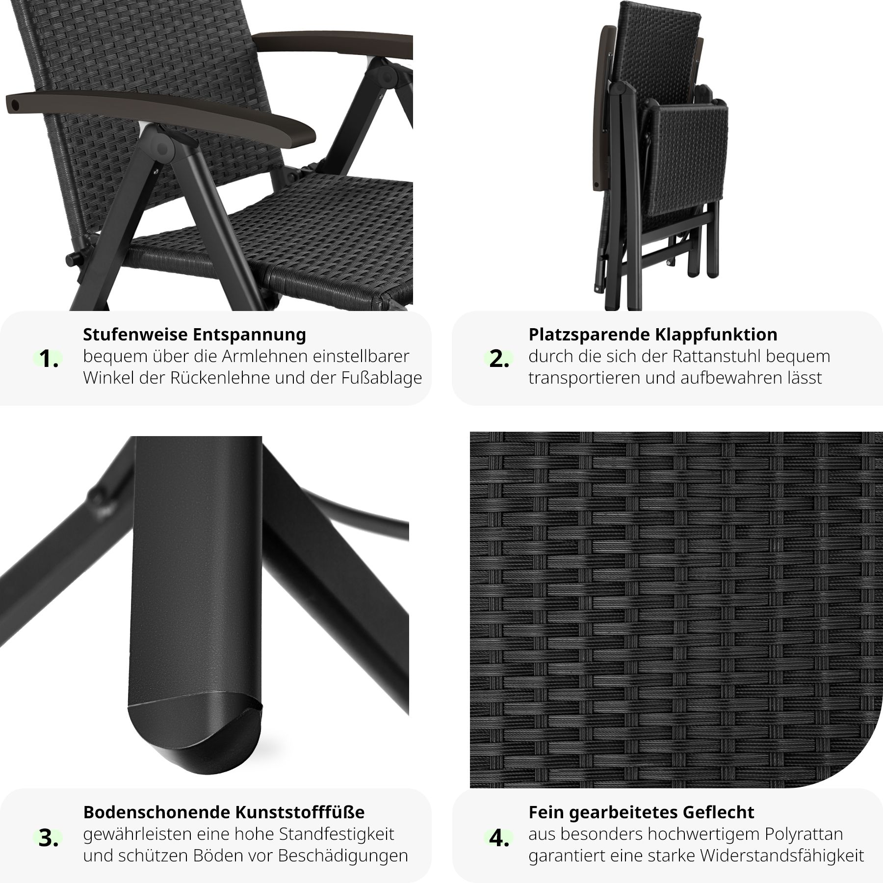 tectake® Rattanstuhl, mit Aluminiumgestell, wetterfest und UV-beständig, 58 x 77 x 113 cm