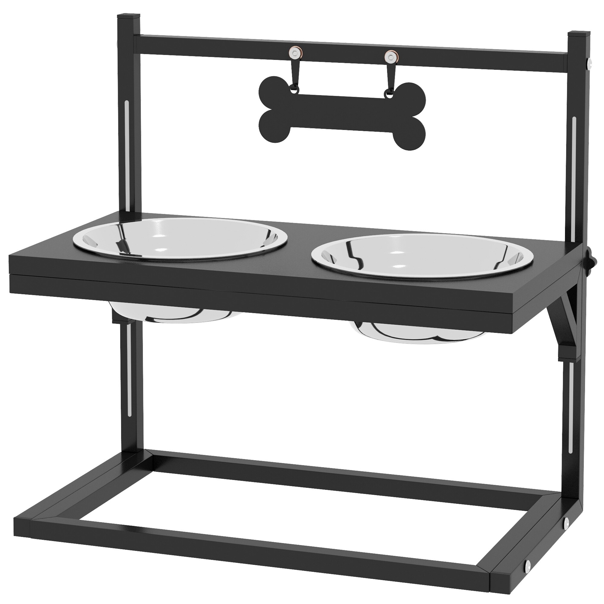 PawHut Futterstation mit individueller Höhenanpassung und selbst personalisierbarem Namensschild schwarz 40,5L x 22B x 39H cm