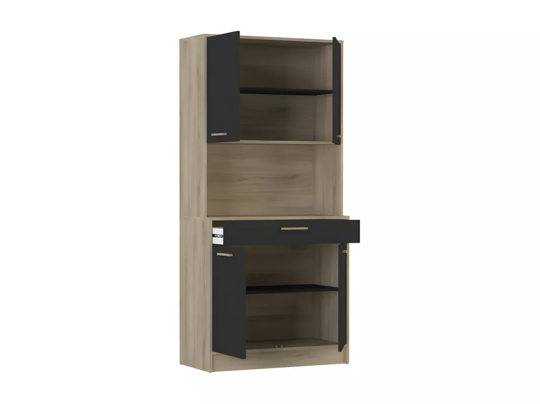 Buffet de cuisine 4 portes battantes Noir/Chêne - ALFREDO - L 83 x l 40 x H 176 cm