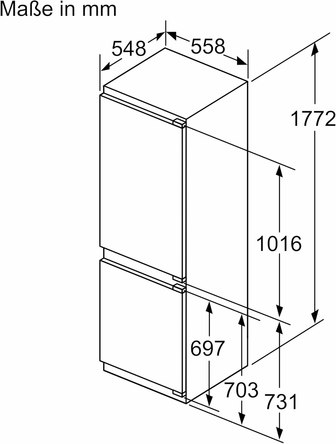 Siemens KI86NADD0 Einbau-Kühl-Gefrier-Kombination iQ500, einbaufähige Kühlkombination mit Gefrierbereich unten, 177,2x55,8 cm, 184L Kühlen, 76L Gefrieren, noFrost, hyperFresh, autoAirflow