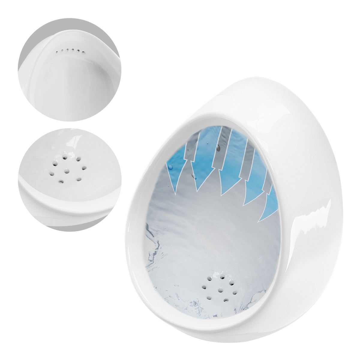 ECD Germany Urinoir, achteraansluiting, wit, hoogwaardig keramisch urinoir, modern design, 35 x 42 x 30 cm, rond, randloos, achterafvoer, toileturinoir, zuigurinoirbak