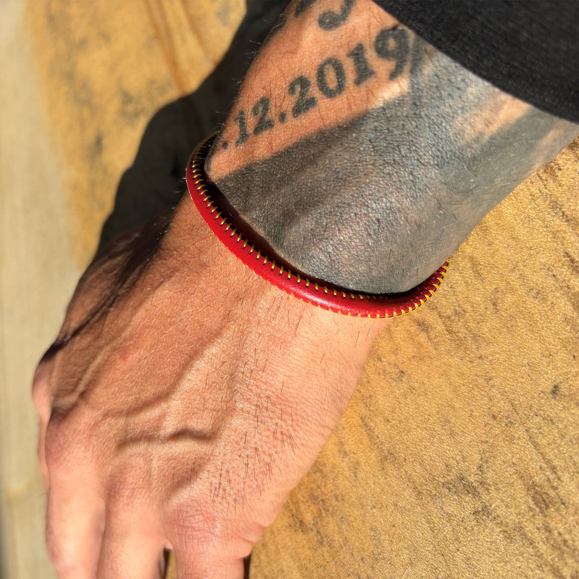 Zeeme Stainless Steel Armband echt Leder mit Deutschland-Farben 19cm
