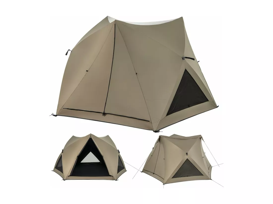 Tente de Camping Instantanée pour 4-6 Personnes, Tente Familiale Imperméable à 6 Côtés avec Auvent Puits de Lumière 3 Portes 3 Fenêtres Sac de Transport, 285 x 250 x 147 cm