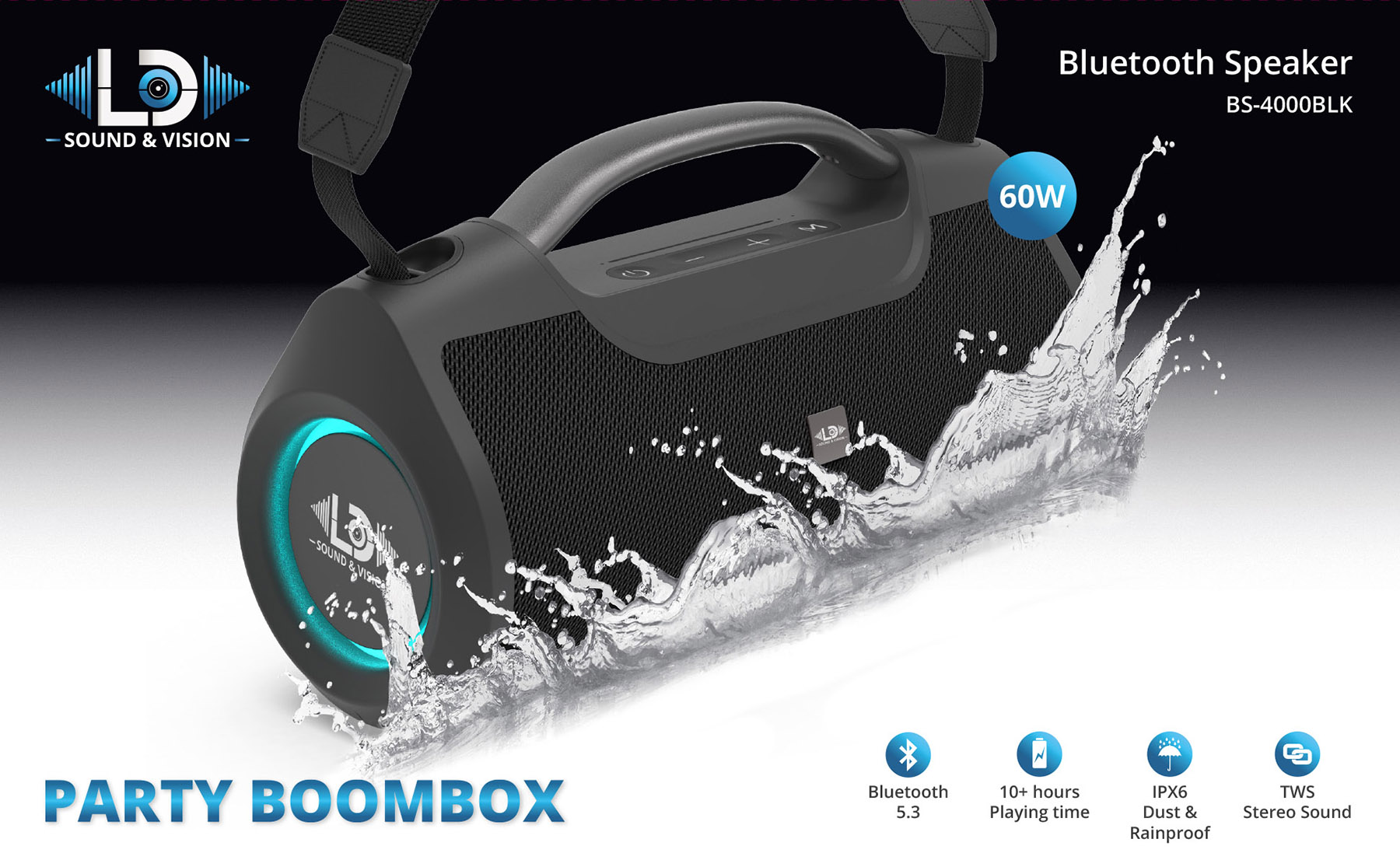 Bluetooth Party Boombox  LD Sound & Vision BS-4000BLK