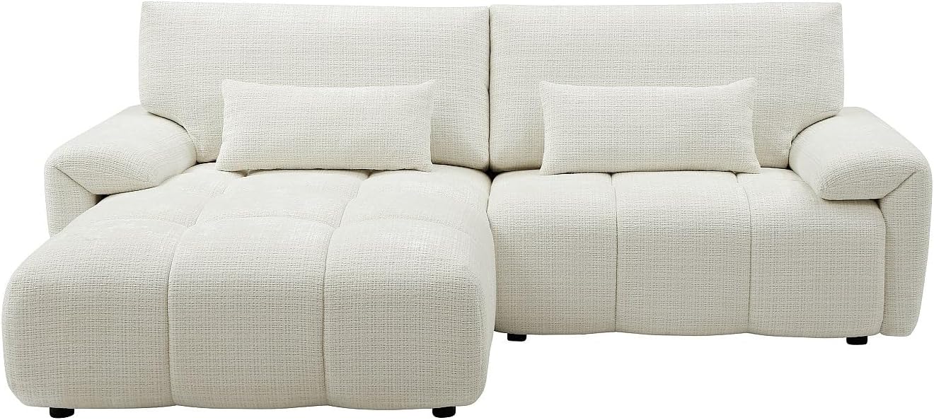 Vente-unique-Ecksofa – Ecke Links – Chenille-Stoff – Offwhite – ANELKO