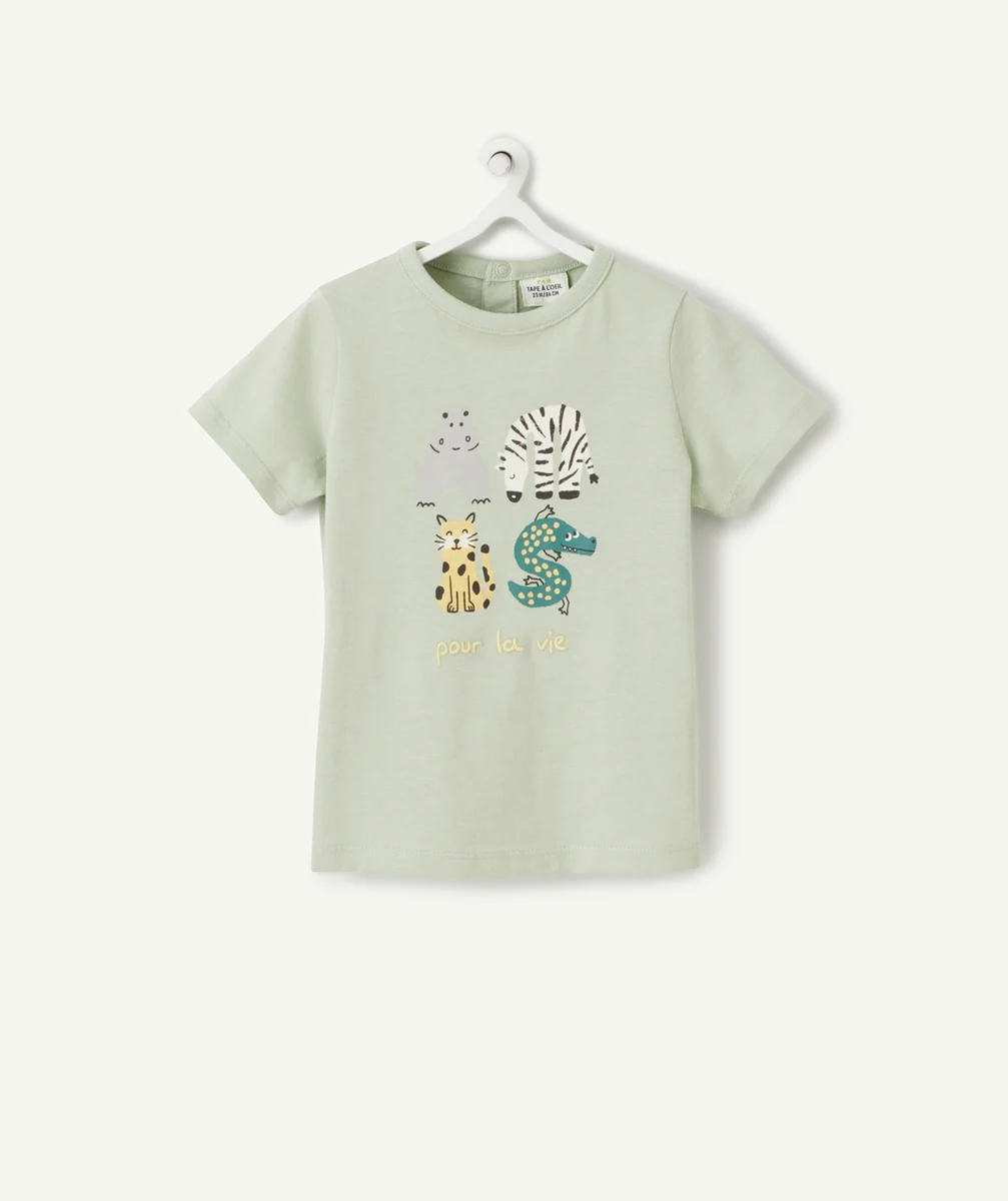 T-SHIRT BÉBÉ GARÇON EN FIBRES RECYCLÉES VERT AVEC ANIMAUX