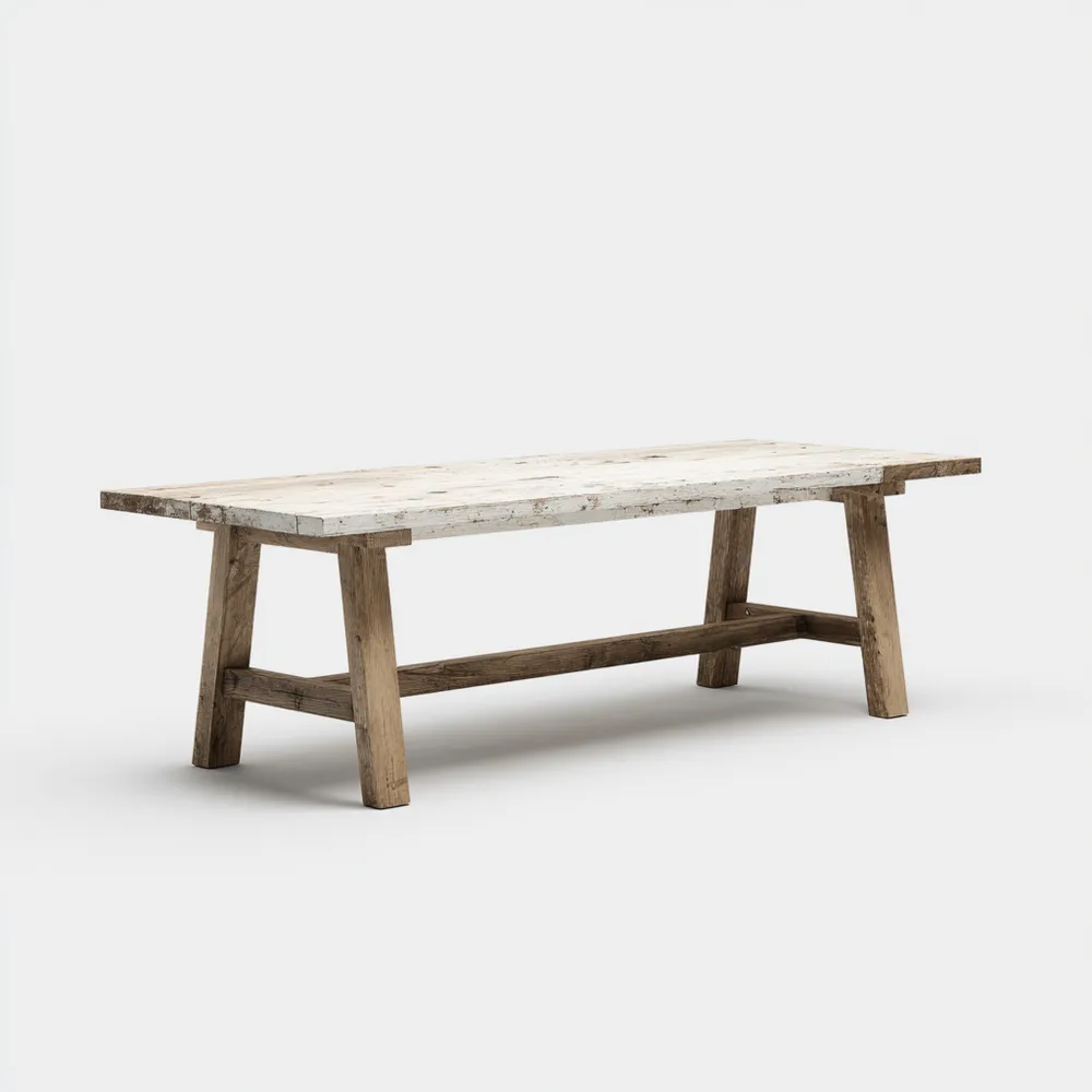 Esstisch Massivholz 200x90x75 cm – Natur/Weiß – Landhausstil