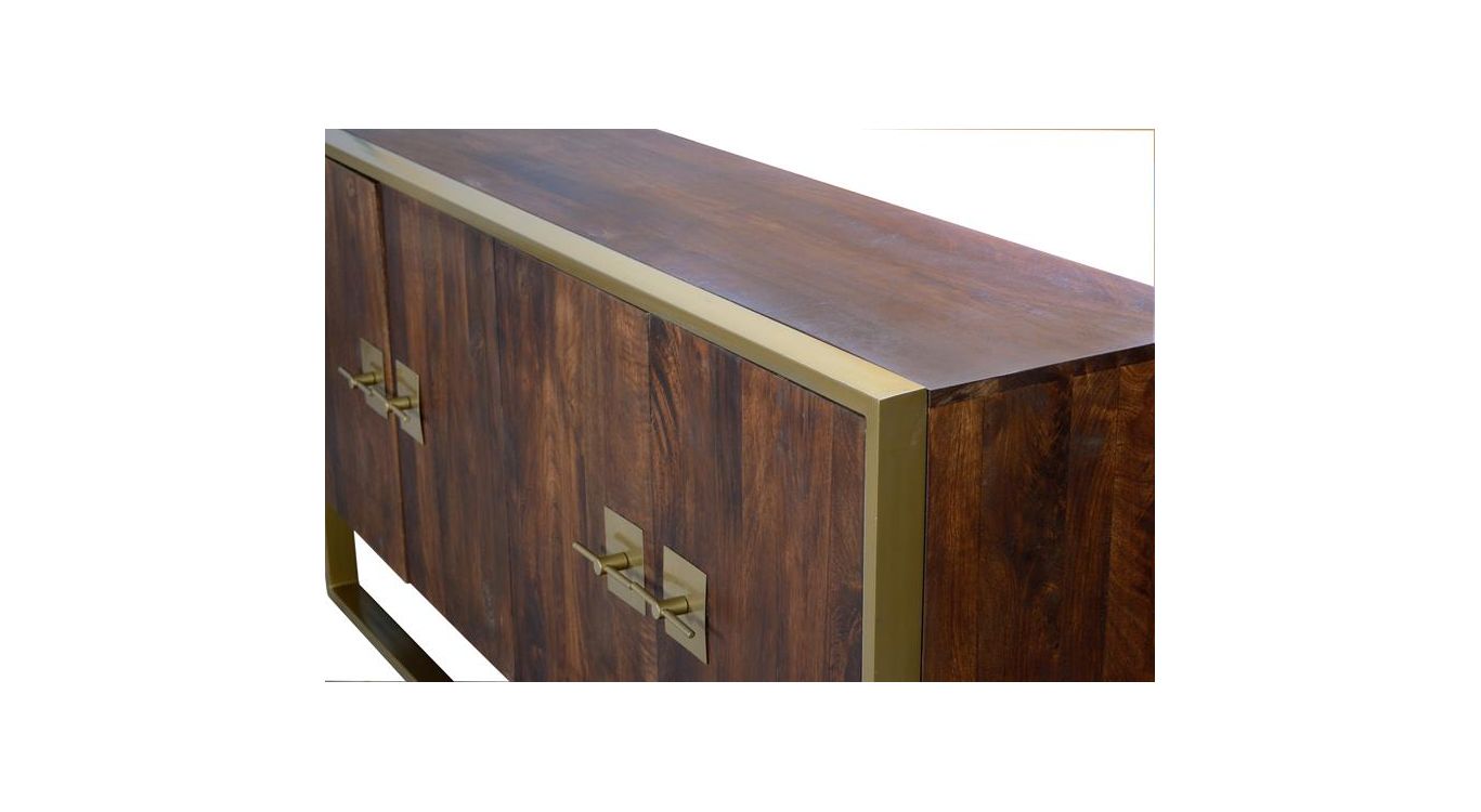 Bahut bois, métal marron 180x40x80cm - bois-métal
