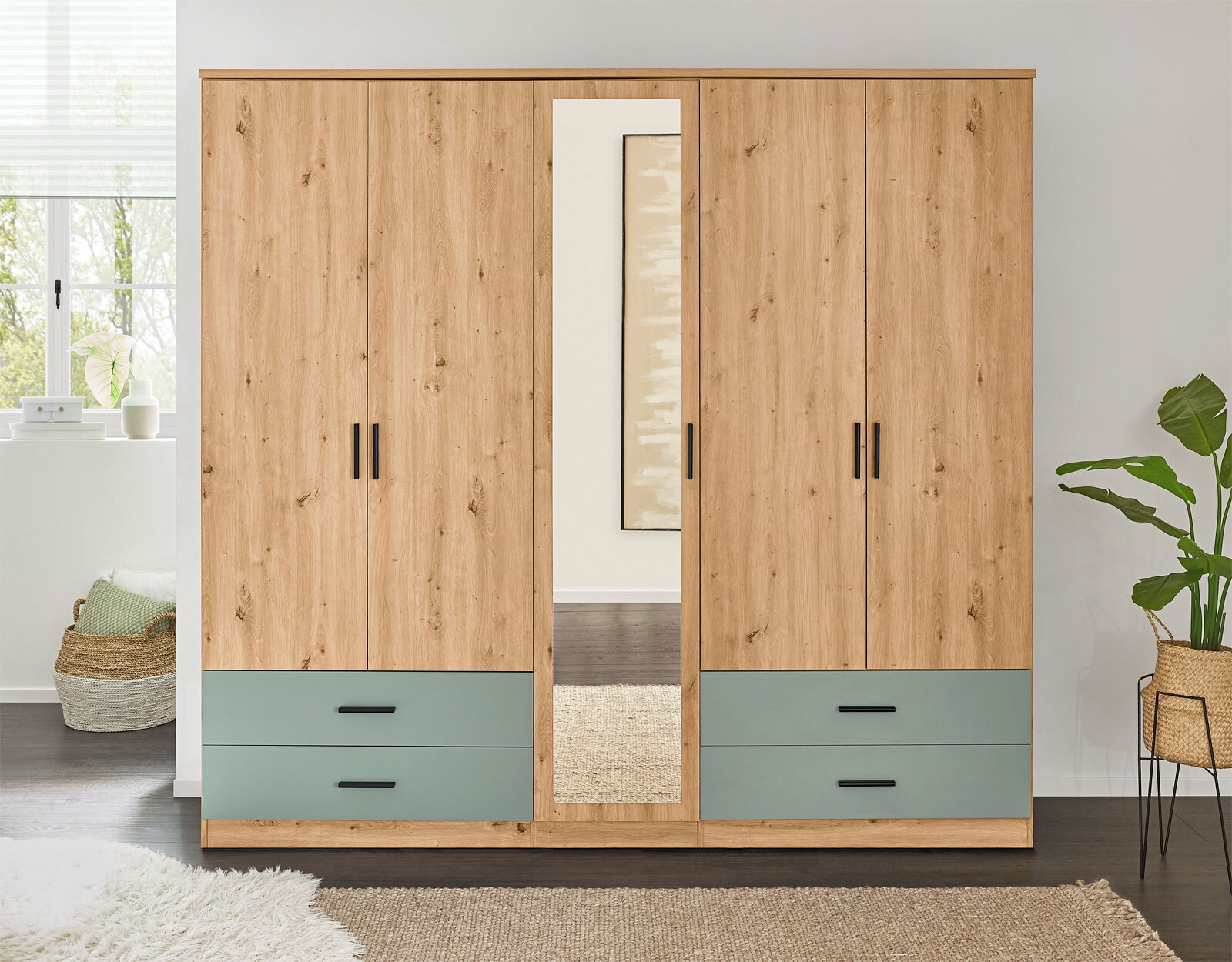 Drehtürenschrank Savina 225 x 210 cm braun/ grün