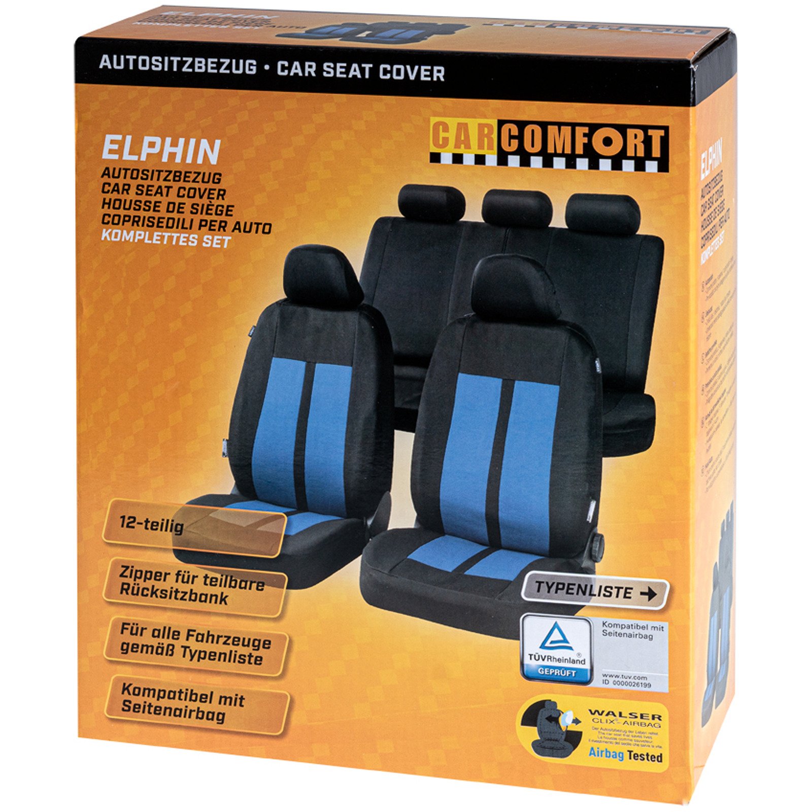 Autositzbezug Elphin, 12-teilig, blau-schwarz