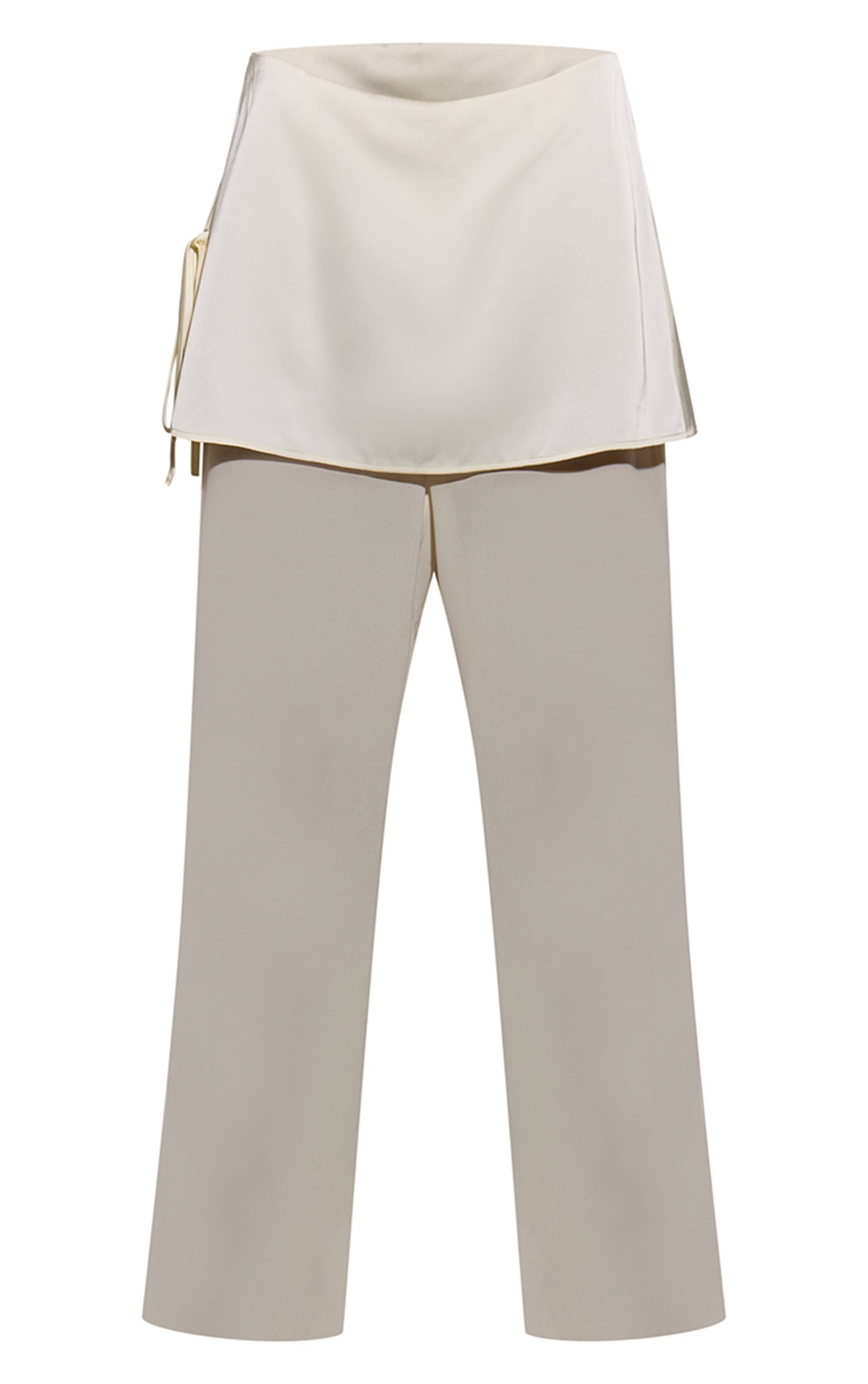 Crème Pantalon Large En Satin Avec Superposition En Mousseline