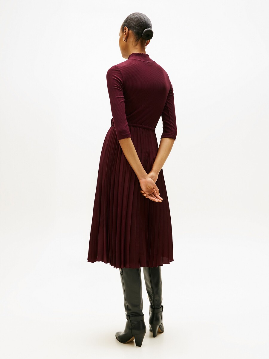 TOMMY HILFIGER<br>Vestido midi com pregas e mangas 3/4