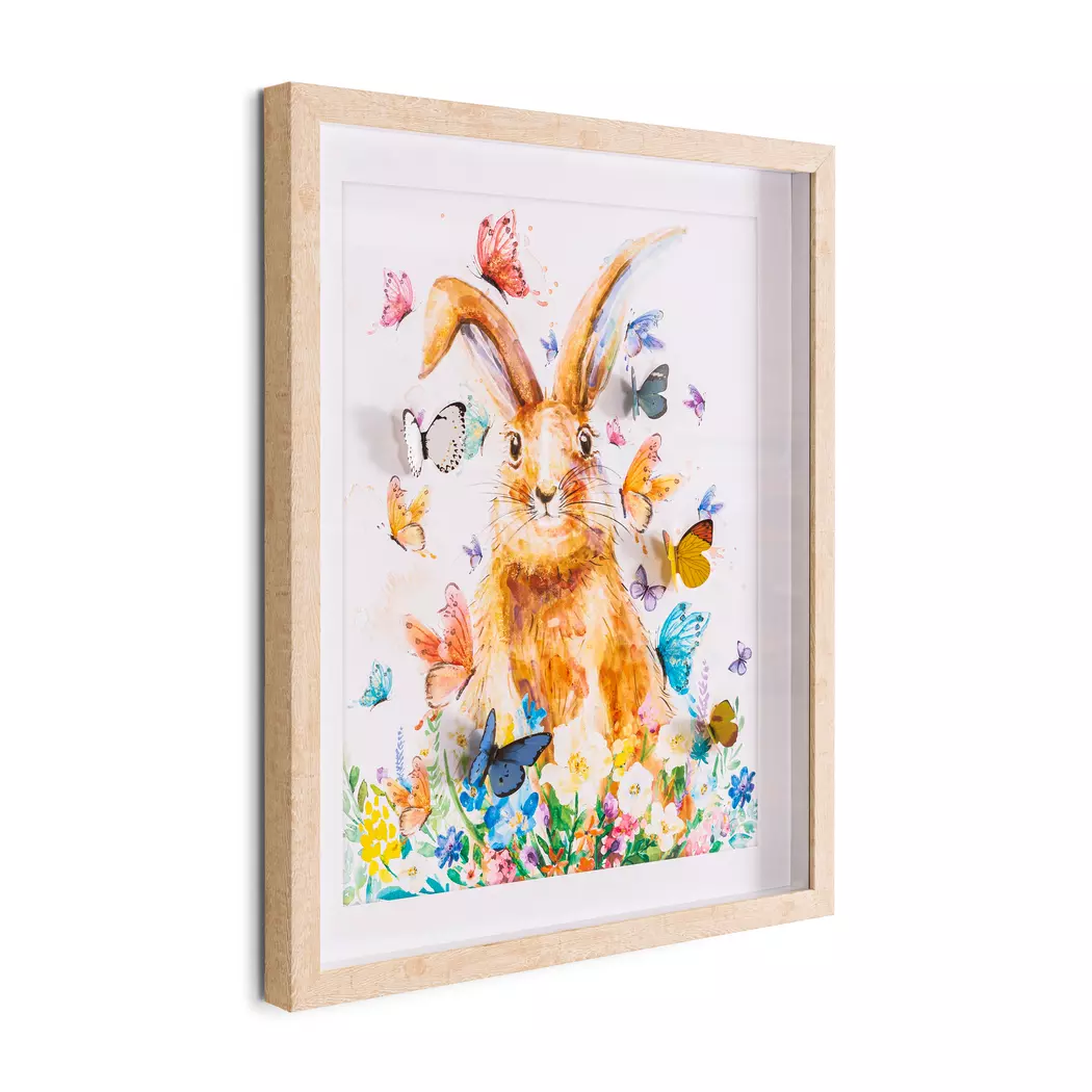 Wandbild 43 x 53 cm Hase und Schmetterlinge